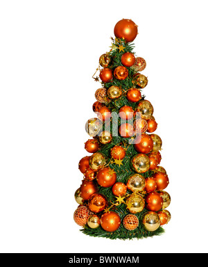 Small decorated christmas tree isolated with clipping path on white background Stock Photo