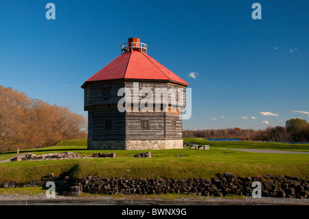 The blockhouse at at the historical site of the fort at Coteau du Lac. Stock Photo