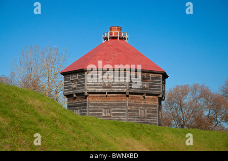 The blockhouse at at the historical site of the fort at Coteau du Lac. Stock Photo