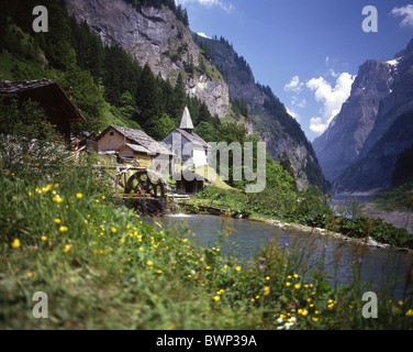 Switzerland Europe St.Martin Calfeisental Calfeisen valley canton St. Gallen Walser colony Village Mountain vi Stock Photo