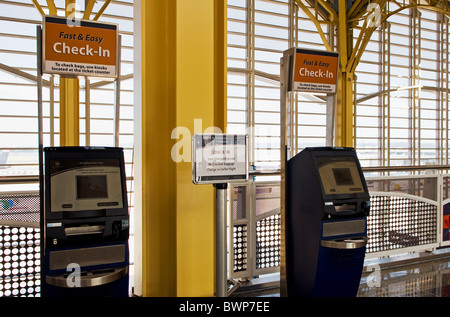 Self check-in kiosks at Reagan National Airport near Washington DC. Stock Photo