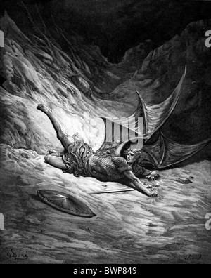 Engraving of Gustave Dore illustration The Fall of the Rebel Angels ...
