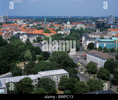 Germany Europe Hanover City Panoramic view Friederiken Square State archives Churches Saint Johannis and Saint C Stock Photo