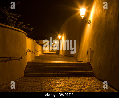 Prague - castle stairs in the night Stock Photo