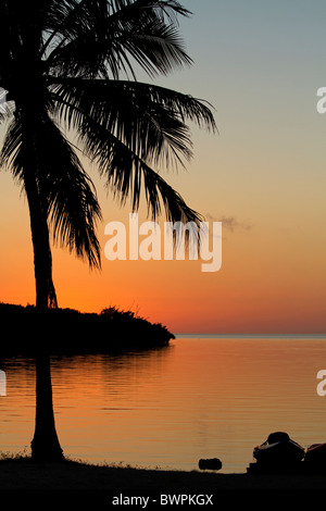 Sunset beach with palm trees and sky on a Florida beach in the Florida Keys. Stock Photo