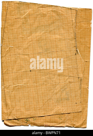 Old torn stained dirty graph paper isolated on white background Stock Photo