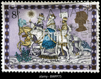 UNITED KINGDOM - CIRCA 1979: A British Used Christmas Postage Stamp showing The Three Kings, circa 1979 Stock Photo