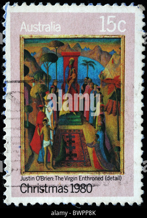 AUSTRALIA - CIRCA 1980: A stamp printed in Australia shows detail of draw 'Virgin Enthroned' by Justin O'Brien, circa 1980 Stock Photo