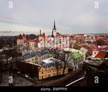 Overview of Tallinn in Estonia taken from the overlook in Toompea showing the town walls and churches Stock Photo