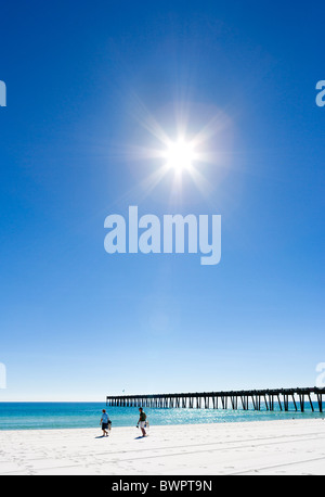 Beach near the pier and resort center, Pensacola Beach, Santa Rosa Island, Gulf Coast, Florida, USA Stock Photo