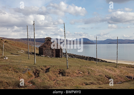 Net Drying Posts at the Disused Fishing Station at Red Point Wester Ross West Coast of Scotland Stock Photo