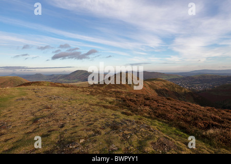 A view from pon high on The Longmynd in Shropshire with views to the north east taking in Caer Caradoc and The Lawley. Stock Photo