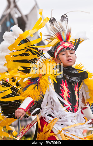 Boy's fancy dance, Pow-wow, Blackfoot Crossing, Alberta, Canada Stock Photo