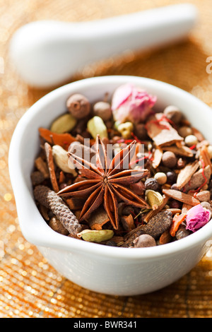 Ras el Hanout or Rass el Hanout is a popular blend of Arabic spices used across North Africa. Stock Photo