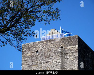 Solar panels on ancient castle roof Stock Photo