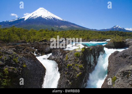 Chile South America Osorno volcano Saltos de Petrohue Lake district America rock river Landscape scenery Lla Stock Photo