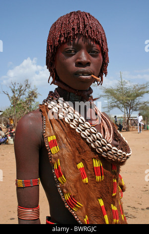 Hamer Tribe Girl, Turmi, Omo Valley, Ethiopia Stock Photo