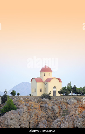 Orthodox church on top of the hill in Selia village, Crete. Stock Photo