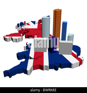 abstract skyscrapers on Britain map flag illustration Stock Photo