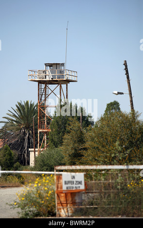 Abandoned UN watchtower in the UN buffer zone, Nicosia, Cyprus Stock Photo