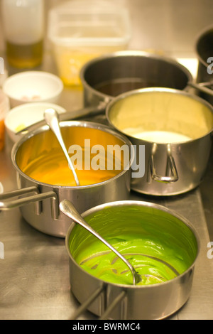 Detail of the kitchen at Restaurant Ensemble, in Copenhagen, Denmark. Stock Photo