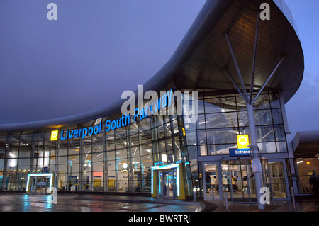 Liverpool South Parkway Railway Station at dusk. Stock Photo