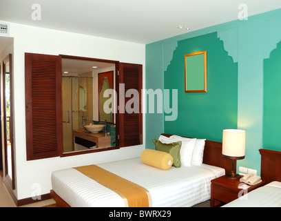 Villa interior with bathroom window at the modern luxury hotel, Pattaya, Thailand Stock Photo