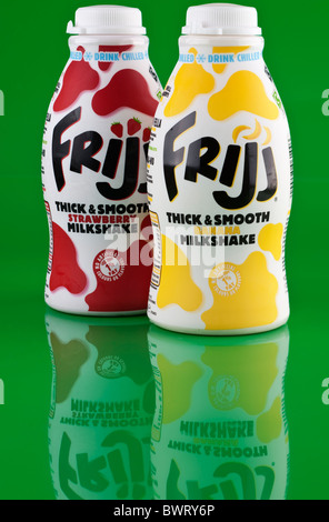 Two Friji cartons of thick milkshake Banana and Strawberry Stock Photo