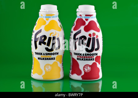 two Friji cartons of thick milkshake Banana and Strawberry Stock Photo