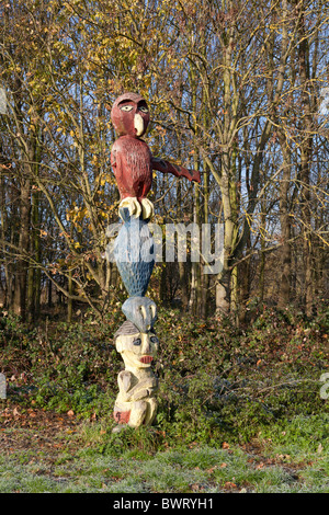 A totem Pole in Horton Country Park, Epsom, Surrey. Stock Photo