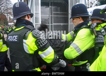 Police arrest a student protester at Bristol University, during protests against rising tuition fees Stock Photo