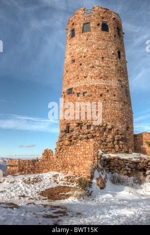 Desert View Watchtower in winter in Grand Canyon National Park. Stock Photo