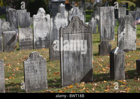 Grave markers in the Old First Church cemetery in Bennington, Vermont. Stock Photo