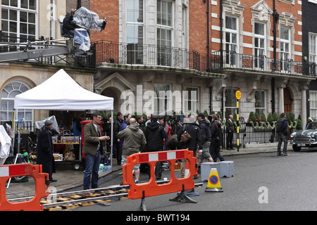 Film crew live action filming My week with Marolyn in Charles St, Mayfair, London. Stock Photo