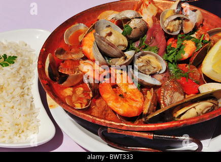 Seafood Cataplana, this is the national dish of Portugal. Stock Photo