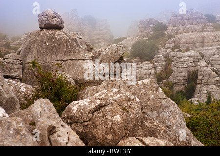 Karstic rock formations in El Torcal Park Nature Reserve near Antequera, Spain. Stock Photo