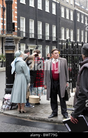 Film crew live action filming My week with Marolyn in Charles St, Mayfair, London. Stock Photo