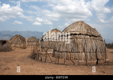 Huts In An Arbore Tribe Village, Omo Valley, Ethiopia Stock Photo