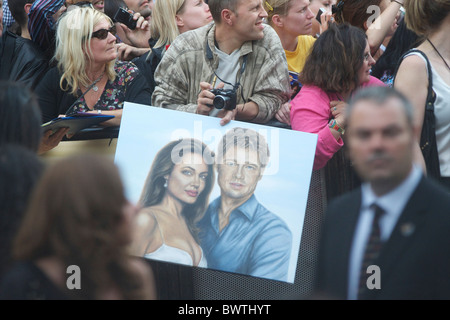 Fans clamor for autographs from Angelina Jolie at the premiere of 'Salt,' on August 16, 2010, at the Empire, Leicester Square Stock Photo