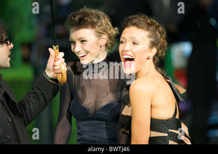 Actresses Eleanor Tomlinson and Eleanor Gecks are interviewed at the Royal World Premiere of 'Alice in Wonderland' at the Odeon Stock Photo