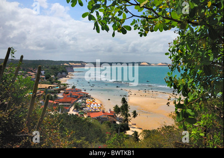 Elevated view of central Pipa through foliage, Brazil. Stock Photo