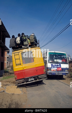 Nepal Kathmandu Valley Near Bhaktapur city Local transport Asia travel January 2008 transporter truck bus bu Stock Photo