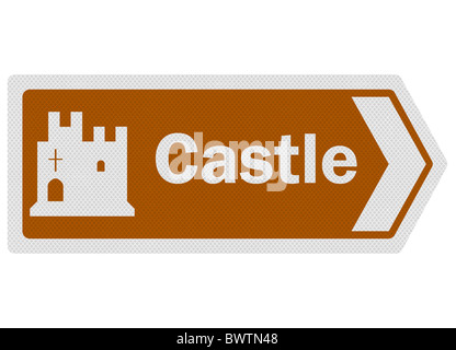 Photo-realistic tourist information-style roadsign, depicting 'castle' Stock Photo