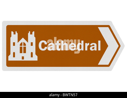 Photo-realistic tourist information-style roadsign, depicting 'cathedral'. Stock Photo