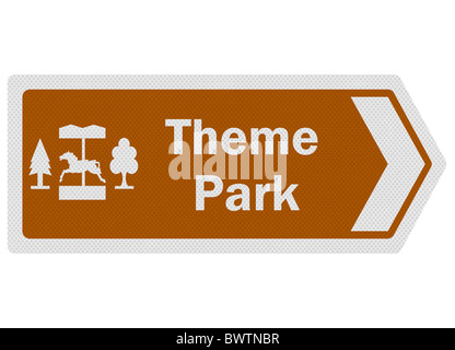 Photo-realistic tourist information-style roadsign, depicting 'theme park'. Stock Photo