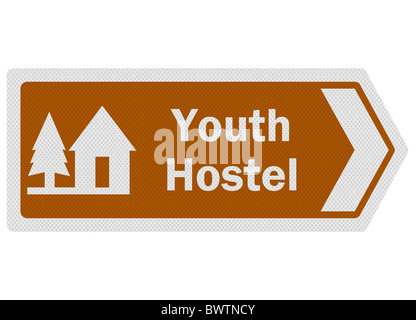 Photo-realistic tourist information-style roadsign, depicting 'youth hostel' Stock Photo