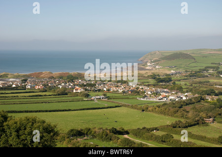 The North Devon village of Croyde viewed from the nearby South West Coastal Path. Stock Photo