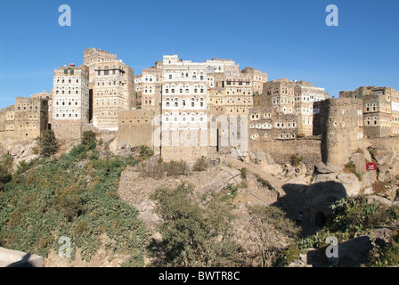 Yemen Al-Hajjarah Al-Hajarah Haraz mountains mountain Arabic Arabian Arab travel architecture historic towe Stock Photo