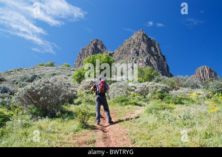 Male hiker near Tenteniguada on Gran Canaria in The Canary Islands Stock Photo