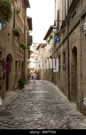 narrow cobbled streets in Bevagna in Umbria Stock Photo